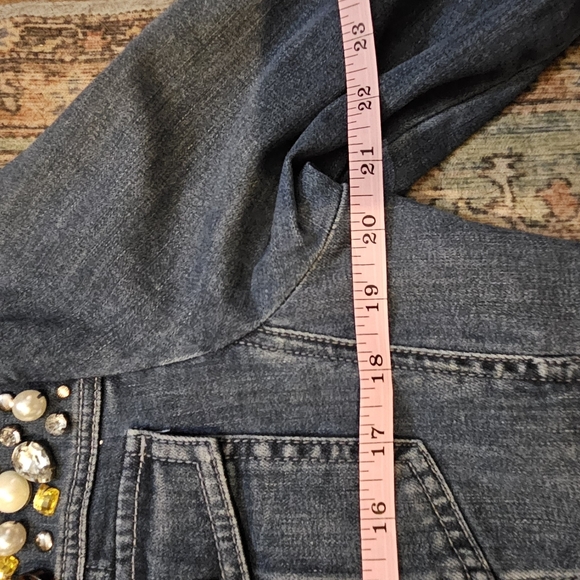 Chico's Blue Jean Jacket with Gold and Silver Embellishments - Picture 5 of 9